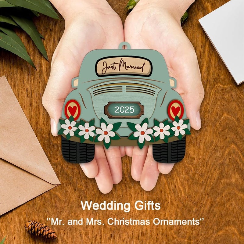JUNQIU US First Christmas Married Ornament 2025, Just Married Ornaments, Our First Christmas As Mr and Mrs, Wedding Ornament - Gifts for Newlyweds, Wedding Gifts for Couples, Bridal Shower Gift - Image 3